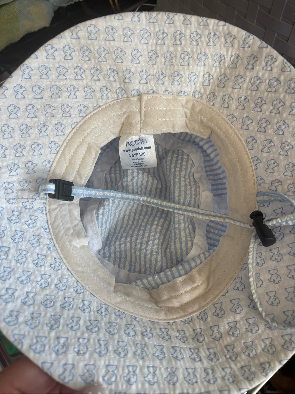 Light Blue Striped Kids Bucket Hat with Fish Motif